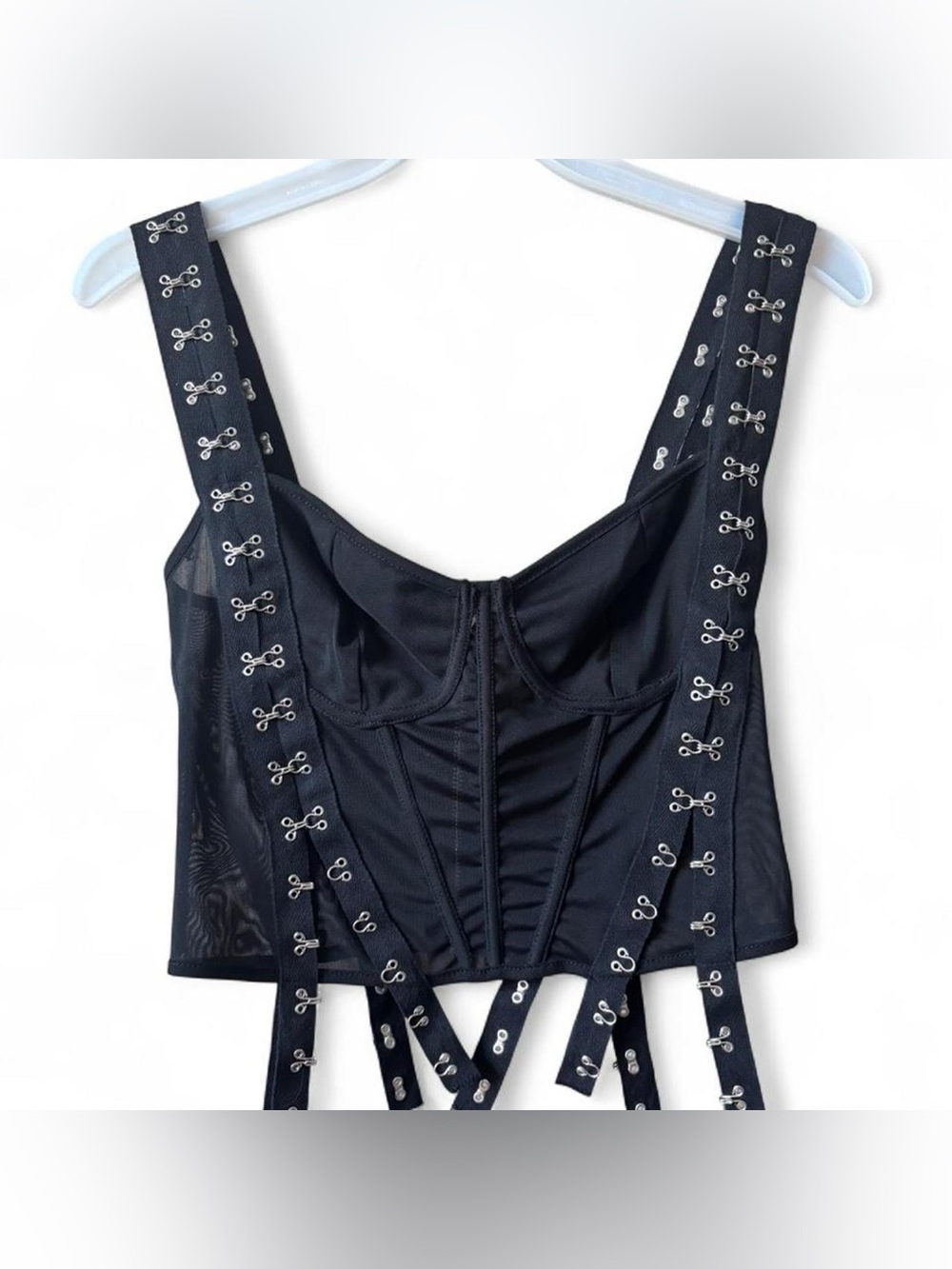 Black Hook-Detail Corset Top